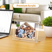 8.5x11 cadres photo acryliques sans cadre modernes 2-Pack Clear Square Cubes Stand Lucite cadres transparents affichage de bureau mural