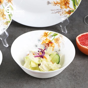 Chine <span class=keywords><strong>fournisseur</strong></span> opale plats avec décalque forme ronde <span class=keywords><strong>grossiste</strong></span> plaques de verre opalware pour la maison cuisine ou cantine assiette personnalisée - Product Image 5