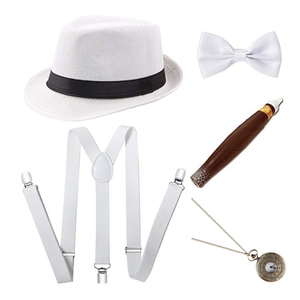 Ecoparty <strong>1920s</strong> <strong>Mens</strong> Gatsby <strong>Gangster</strong> Accessories Set Panama Hat Suspender Bow Tie - Product Image 4
