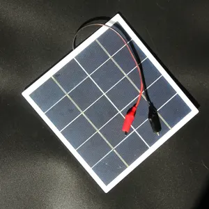 太阳能电池板玻璃层压光伏太阳能电池板5v4w多晶闸管800毫安太阳能模块，带鳄鱼夹