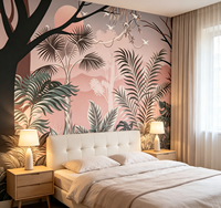 Papier Peint Paysage Tropical Palmiers, Murale Vintage Jungle Grande Montagne, Papier Mural pour Décoration Murale Maison Chambre Café Hôtel