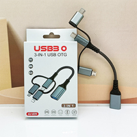 Cable OTG Corto 3 en 1 con Entrada Dual Tipo-C, Trenzado de Nailon Portátil, Carcasa de Aluminio, Adaptador USB 3.0 Hembra