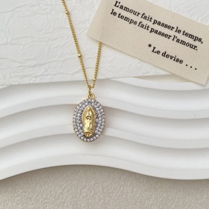 Collier pendentif ovale en ZIRCON brillant Vierge <span class=keywords><strong>Marie</strong></span> et Saint Jude, bijoux religieux catholiques pour femmes, cadeau pour la prière quotidienne à l'église - Product Image 3