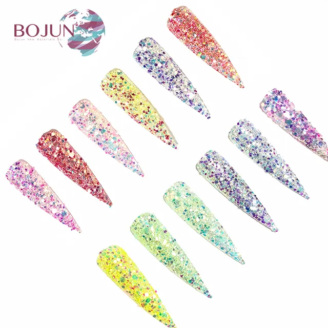 BOJUN New Chunky Glitter 12 Colors Mix Size Acrylic Glitter Powder