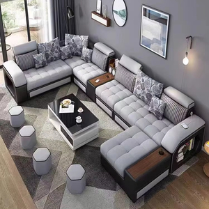 Juego de Sofás Esquineros <span class=keywords><strong>en</strong></span> Forma de U de Tela Moderna de Alta Gama, Garantía de Varios Años, Esponja de Alta Densidad, Tela de Terciopelo para Sala de Estar, Villa, Salón - Product Image 1