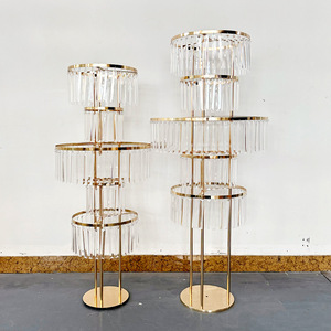 Vàng 5-Tier sắt Acrylic kim loại hoa đứng trang trí đám cưới Bảng centerpieces cao pha lê - Product Image 1