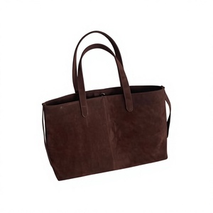 Eco Friendly Genuine Leather Handbags Women's Dark Brown Casual Daily Use Unisex Open Top Two Handles Durable Large Zipper - Product Image 1