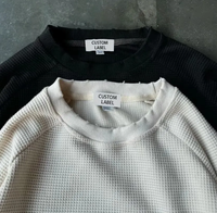 Prix d'usine – Impression personnalisée de t-shirts à col rond thermiques à manches longues, t-shirts gaufrés unis effet vieilli pour hommes