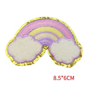 Patchs thermocollants/auto-adhésifs brodés, exquis, avec bordure dorée scintillante, couleur macaron, nuage arc-en-ciel, pour la décoration de vêtements et de sacs - Product Image 2