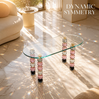 Table basse rectangulaire en cristal K9 empilable, pieds prismatiques facettés, table en verre transparent, luxe, art déco moderne, mariage, écologique