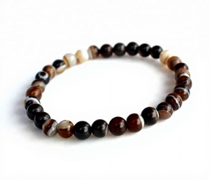 Natural Agate Round Beaded Stretch <b>Bracelet</b> Brown Black Gemstone Jewelry Gift - Product Image 1
