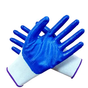 Wholesale Pair of Blue Nitrile Impregnated Gloves Industrial or Home Garden Protective Hand Dipped Gloves