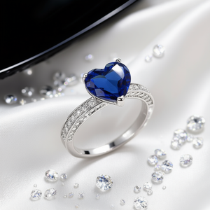 Bague de fiançailles en saphir taille cœur pour femme, bague en argent 925 avec pierres précieuses serties pavé, style romantique Q186 bleu - Product Image 2