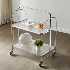 Chariot de service pliable, appareil de cuisine d'hôtel, chariot de service alimentaire, à roulettes, chariot à main, chariot de salle à manger en verre - Product Image 1
