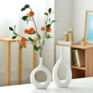Jarrón de Cerámica Moderno y Simple, Blanco y Negro, Esmaltado, para Sala de Estar, Dormitorio, Escritorio, Decoración del <span class=keywords><strong>Hogar</strong></span>, Arreglos Florales, Diseño Hueco, Estilo Ejecutivo - Product Image 5