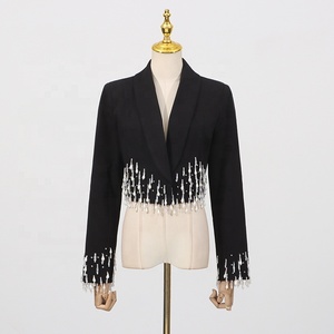 AIMEISI Nuove Giacche Corte da <span class=keywords><strong>Donna</strong></span> con Perline e Diamanti, Eleganti <span class=keywords><strong>Blazer</strong></span> Monopetto da <span class=keywords><strong>Donna</strong></span> - Product Image 2