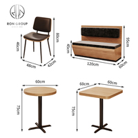 Ensemble de mobilier de restaurant commercial Ron Group : canapé, banquette, table et chaises en bois et cuir pour café, fast-food et espace de restauration rapide