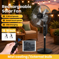 Wiederaufladbarer Ventilator mit Solarpanel, externer Glühbirne, Erweiterungsfunktion, Nebelkühlung, 16-18 Zoll, USB-A-Ausgang für den Heimgebrauch