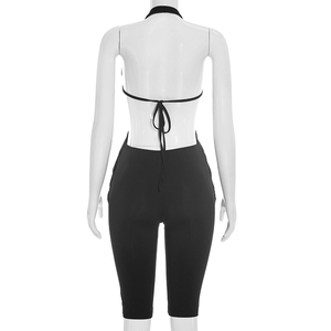 Viviblook C26JP261 Mono de una pieza para mujer, nuevo, sexy, sin mangas, con cuello halter, espalda descubierta, con cordones cruzados, cuello en V, color sólido, informal. - Product Image 4