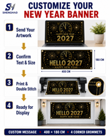 Grande bannière de Noël en polyester pour porte de garage 400x180cm, design personnalisé avec œillets métalliques, décoration de vacances extérieure