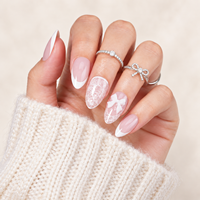 Ongles artificiels 3D blancs avec logo personnalisé, 32 pièces, style amande courte, motif dentelle, portables, style salon, en ABS, tailles XS/S/M, pour pose à la machine