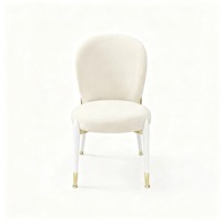 Silla de Banquete Moderna y Elegante con Respaldo Redondo, Tapizada en Terciopelo Beige, Patas de Metal Blanco y Detalles Dorados para Comedor de Lujo, Villas y Bodas