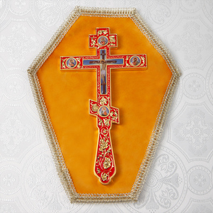 Cruz Ortodoxa de Esmalte Rojo de 26.5 cm, Crucifijo de Aleación Dorada Estilo Bizantino con Medallones de Santos, Decoración Religiosa para el Hogar o la Iglesia, Regalo - Product Image 4