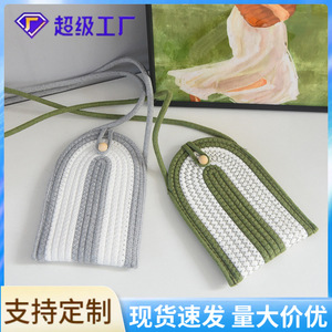 Mini Bolso Bandolera para Teléfono, Tela Verde Gris a Rayas, Correa Ajustable, Uso Diario - Product Image 5