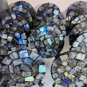 Chất lượng cao đá tự nhiên Labradorite Coaster chạm khắc tinh thể lát cho đồ uống GIF