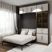 Mobilier de chambre à coucher double, moderne, vertical et caché, lit escamotable à faible encombrement Panneau mural latéral avec bureau Lit mural pliant