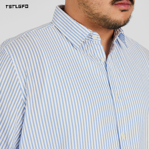 Men Plus Size Blue Stripe 100% Cotton Shirt Long Sleeve Button Up Relaxed Fit Casual Breathable Summer Shirt - Product Image 3