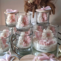 Bougies parfumées personnalisées en forme d'animaux (lapin, ours) avec couvercle en bois et ruban, en cire de soja naturelle, pour cadeau exquis et décoration d'intérieur