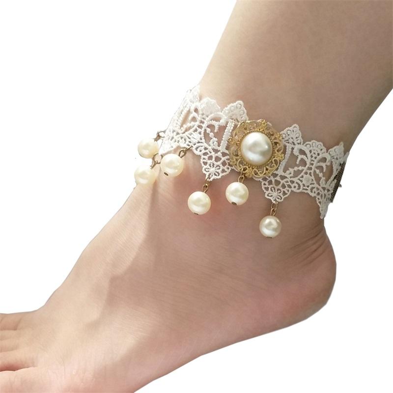 Hot Sale Sandals Beach Sexy Wedding Foot Chain Macrame Anklet Fine Jewelry  Vintage Pearl Beaded Anklet for Women Girls