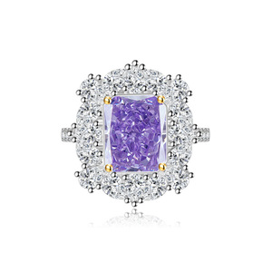 Ensemble Collier et Bague en Zircon Violet 8A de Haute Qualité 10*14MM, Plaqué Or Cuivre, Bijoux Unisexe Tendance pour Mariage et Fête avec CZ Colorés - Product Image 5