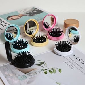 Brosse à cheveux pliable avec coussin d'air et miroir compact, peigne de massage du cuir chevelu DIY pour filles, pour les voyages, cadeau promotionnel avec logo personnalisé - Product Image 3