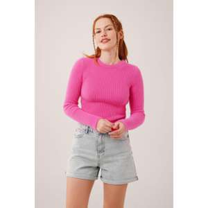 Suéter Fucsia de Cuello Redondo para Mujer, Manga Larga, Tejido Suave, Estilo Casual - Product Image 2