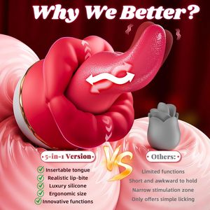 Vibrateur étanche Rose pour femmes avec fonctions de poussée et de léchage (10 modes), stimulateur du point G/clitoris, pour usage anal et <span class=keywords><strong>en</strong></span> <span class=keywords><strong>couple</strong></span> - Product Image 3