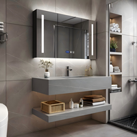 Armoire de salle de bain de luxe en marbre ardoise ensemble mural moderne résistant à l'eau avec miroir intelligent pour une utilisation familiale et hôtelière