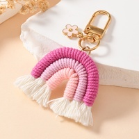 Porte-clés Macramé Arc-en-ciel Tendance Style Ins, Pendentif de Sac Bohème Fait Main avec Pompon et Mousqueton pour Téléphone, Cadeau Boutique