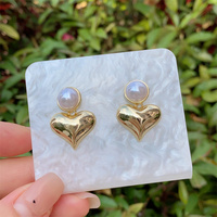 Boucles d'Oreilles en Cuivre et Zircon Plaqué Or 18K, 1 Paire, Élégante, Style Vintage, Géométrique, Forme de Coeur Rond, Incrustation