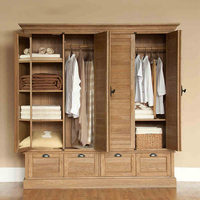 Armoire moderne en bois massif américain, couleur bois, avec portes à persiennes, meuble de rangement durable, facile à assembler, mobilier de chambre à coucher