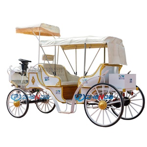 Carruaje turístico blanco hecho a medida en fábrica con toldo, carruaje turístico para bodas estilo Cenicienta, carruaje natural. - Product Image 6