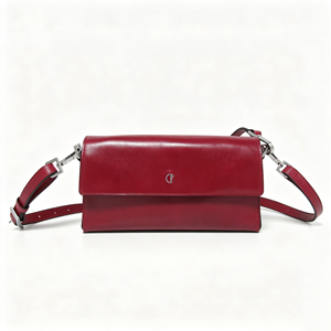 Bright <b>Red</b> Glossy <b>Leather</b> Flap <b>Purse</b>, Rectangular Shape Adjustable Strap Daily Shoulder Bag - Product Image 1