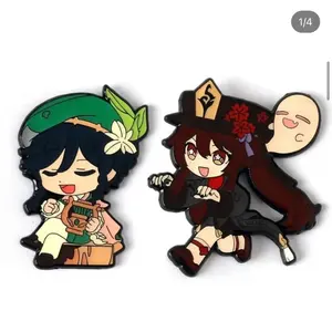 Lencana logam produsen pabrik pin Lapel kartun Anime Glitter Enamel lembut tanpa Minimum dengan teknik pelapisan 1 warna