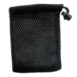Bolsas con cordón de malla de nailon para exteriores Bolsas negras para Mini cosas Teléfono celular Cierre de bloqueo de cable MP3