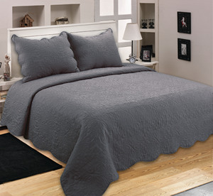 Vente en gros de couvre-lit à ultrasons réversible en microfibre de polyester couvre-lit de couleur unie - Product Image 5