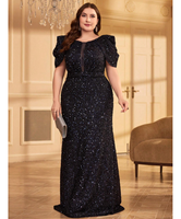 Robe longue de soirée/mariage haut de gamme pour femme grande taille, à manches courtes, en maille patchwork et sequins, avec fermeture éclair