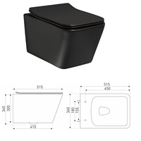 WC suspendu carré monobloc avec système Vortex, couleur mate, avec siphon en P, certifié CE, ISO