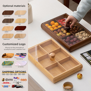 Boîte à collation en bambou personnalisée avec logo, 6 compartiments, avec couvercle, organiseur de thé, <span class=keywords><strong>plateau</strong></span> de service écologique pour noix et fruits - Product Image 1