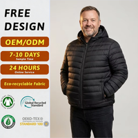 Veste matelassée à capuche noire mate personnalisée, certifiée GOTS GRS, rembourrage recyclé, coupe-vent compact et isolé